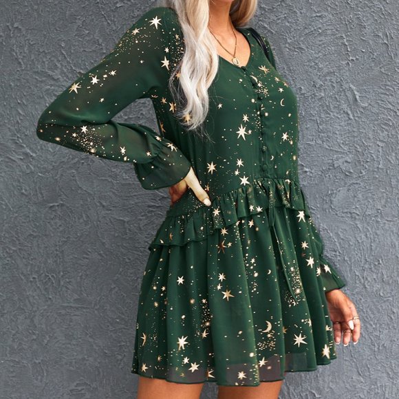 Starry Long Sleeve Mini Dress - Picture 3 of 4